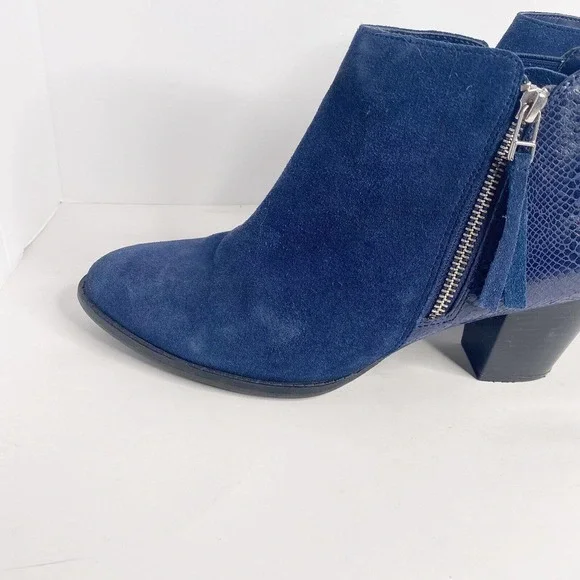 VIONIC Ankle Boots Sz 9.5 322 Anne Blue Suede Snakeskin Accent Side Zip Women - Picture 5 of 12